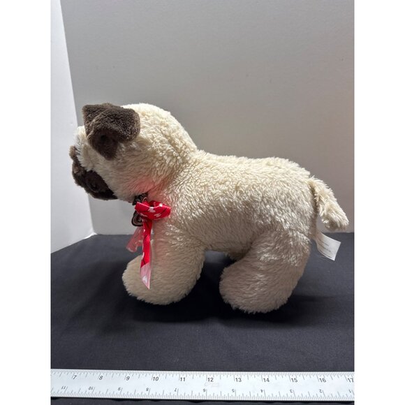 Puppy Luv Plush Pug Dog Stuffed Animal Toy 12" Beige/Brown With Heart Bow Walmar - Picture 4 of 9